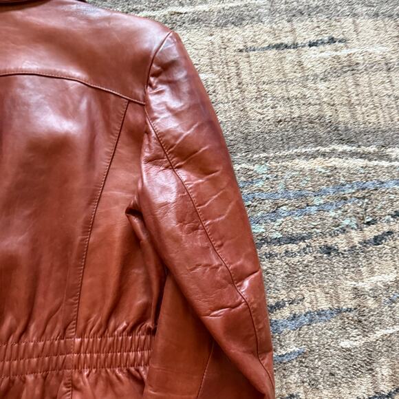 Men's Vintage 70's Remy Leather Cognac Brown City Jacket Coat Sz 44 Long Large - Picture 5 of 12